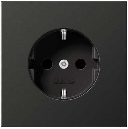 Розетка с заземлением без рамки Jung LS990 metal 1-м. шторки антрацит картинка